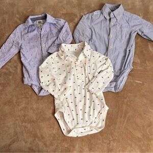 NAUTICAL Blue and White Long Sleeve Collared Button Up Bodysuits – Size 18M